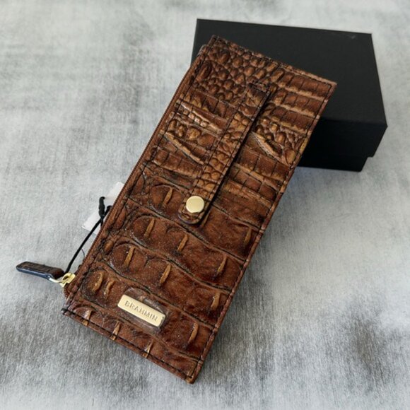 Brahmin Card Case Mystical Ombre Melbourne Wallet Croc-Embossed Leather Brown - Picture 11 of 14